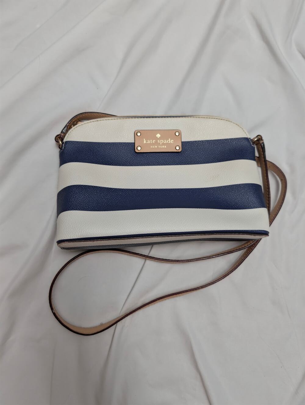 Kate Spade New York Crossbody Bag Navy White Striped Dome Purse Damaged